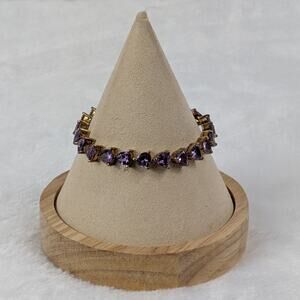 UTG Thailand Sterling 925 Gold Vermeil Lab Purple Sapphire Bracelet 7" Triangle